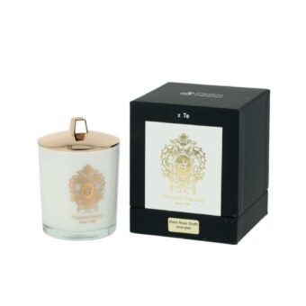 Gold Rose Oudh White Glass With Lid And Gold Decoration + Wooden Wick