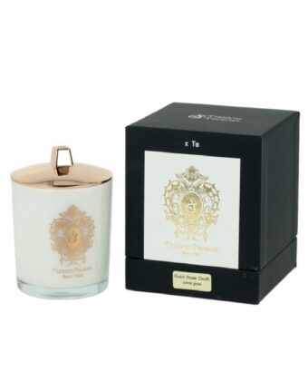 Gold Rose Oudh White Glass With Lid And Gold Decoration + Wooden Wick - Tiziana Terenzi