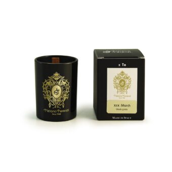 BLACK MINI GLASS WITH GOLD DECORATION + WOODEN WICK XIX MARCH
